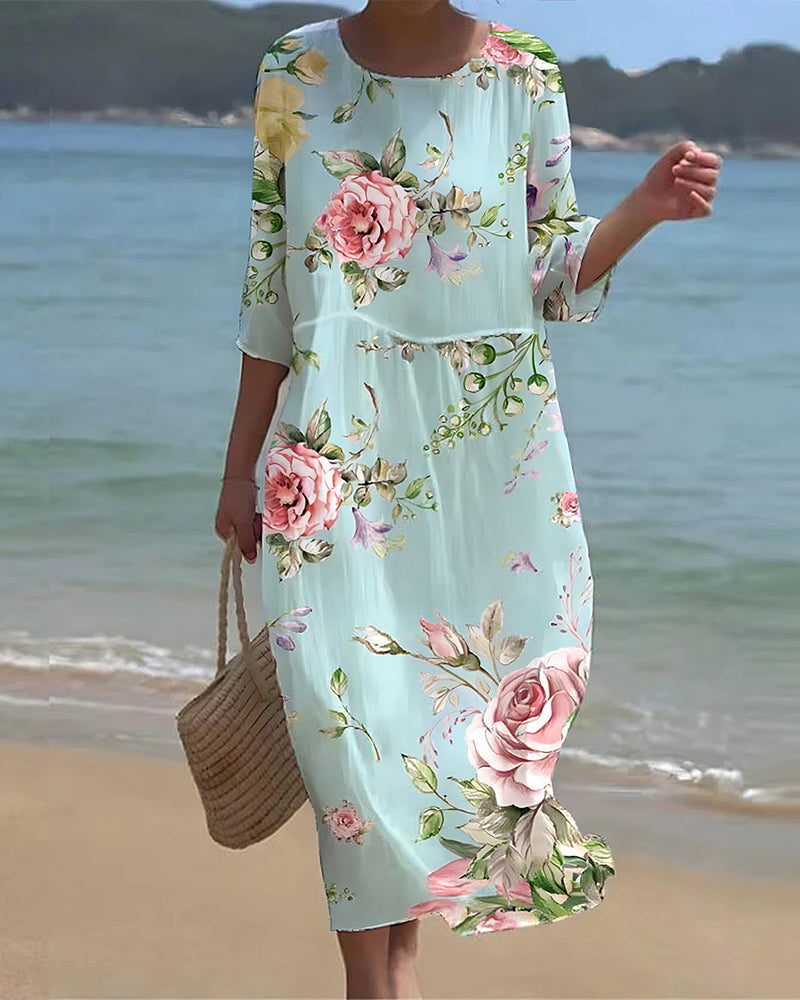 Aliams | Elegantes Blumenmusterkleid, Das Den Bauch Bedeckt