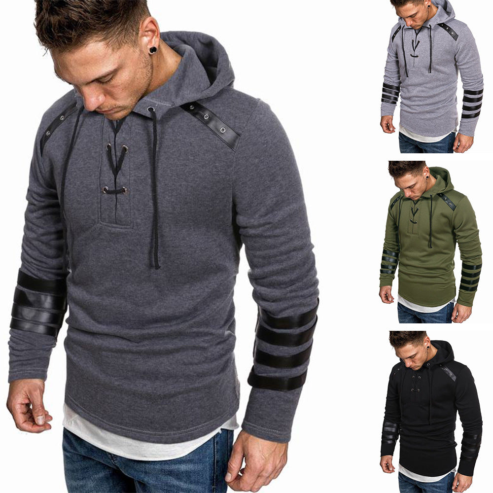 Herren Kapuzenpullover mit modischen Lederdetails Aliams