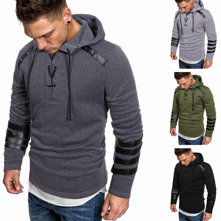 Herren Kapuzenpullover mit modischen Lederdetails Aliams