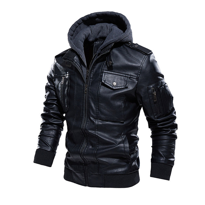 Herren Kunstlederjacke mit abnehmbarem Kapuze Aliams