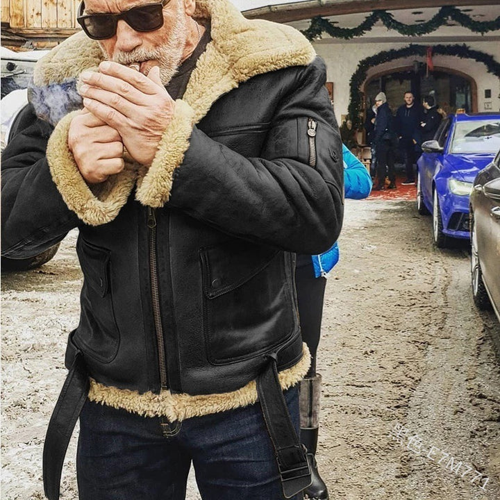 Herren authentische Lammlederjacke mit gefüttertem Stehkragen Aliams