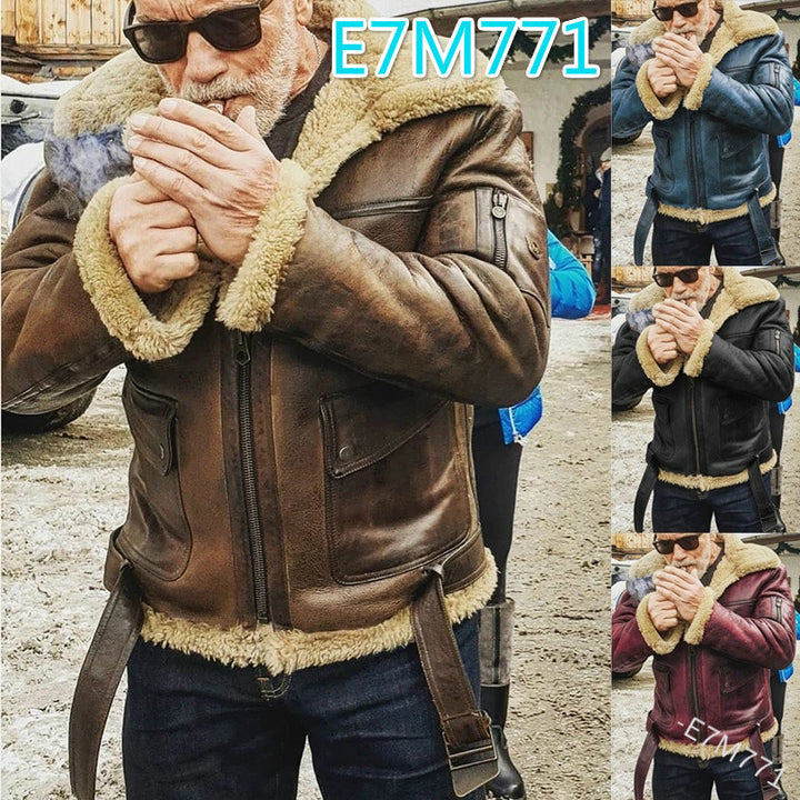Herren authentische Lammlederjacke mit gefüttertem Stehkragen Aliams