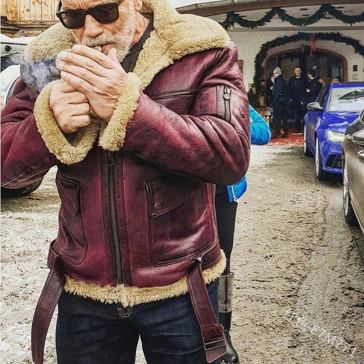 Herren authentische Lammlederjacke mit gefüttertem Stehkragen Aliams