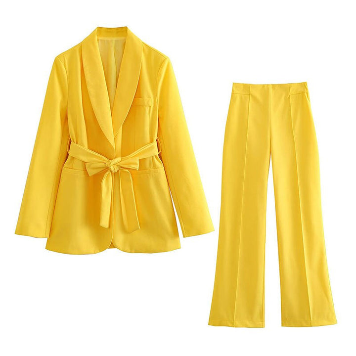 Aliams | 2-Teiliger Damenanzug Eleganter Blazer mit Gürtel und Passender Hose