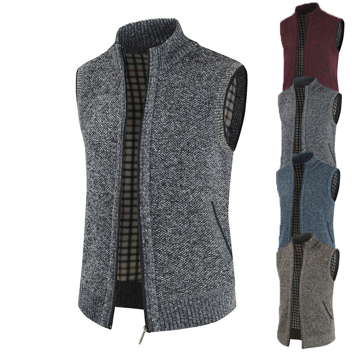 Herren stylische Strickweste mit Stehkragen und durchgehendem Reißverschluss Aliams