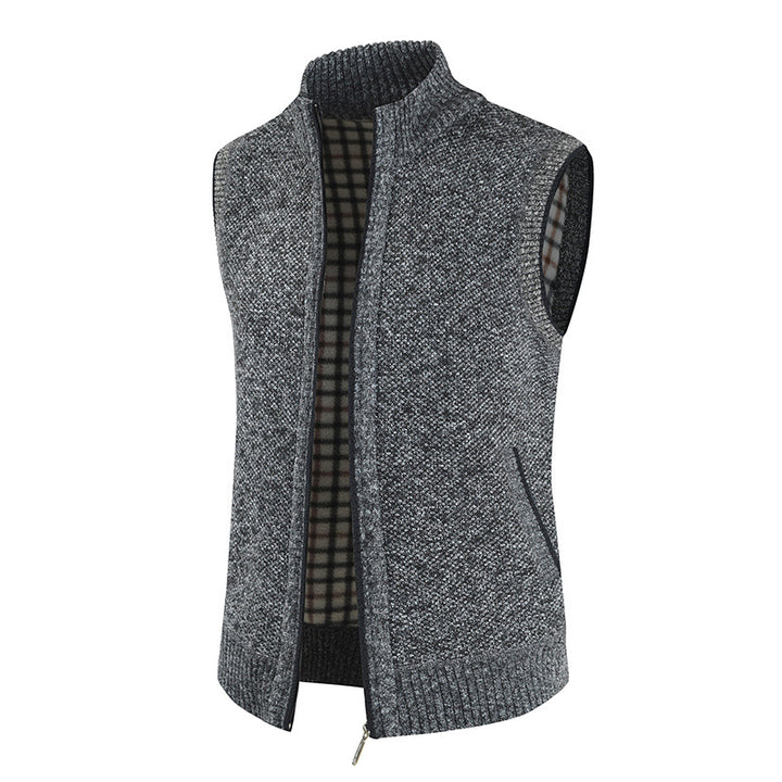 Herren stylische Strickweste mit Stehkragen und durchgehendem Reißverschluss Aliams