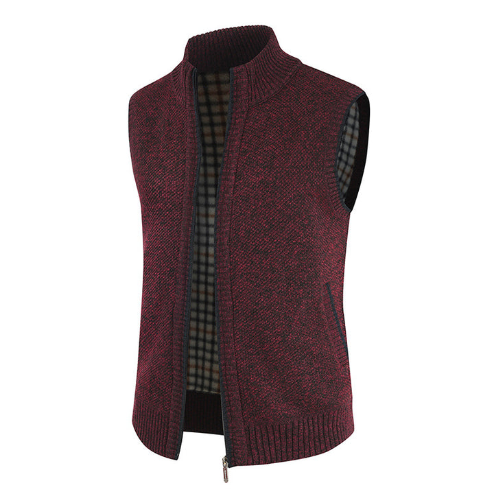 Herren stylische Strickweste mit Stehkragen und durchgehendem Reißverschluss Aliams
