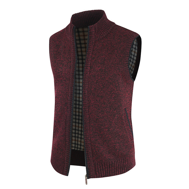 Herren stylische Strickweste mit Stehkragen und durchgehendem Reißverschluss Aliams