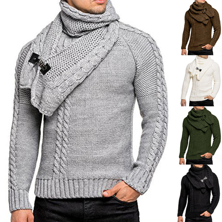 Herren Grobstrickpullover mit praktischem Schal Aliams