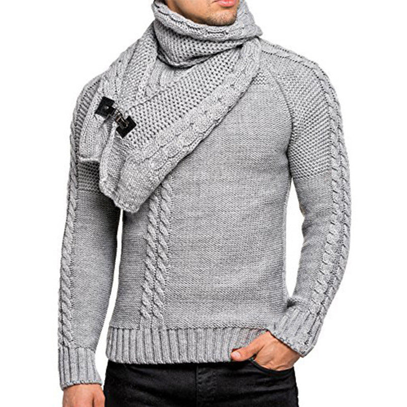 Herren Grobstrickpullover mit praktischem Schal Aliams