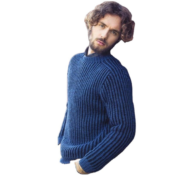 Herren Rippstrick Pullover mit rundem Ausschnitt und lässigem Schnitt Aliams