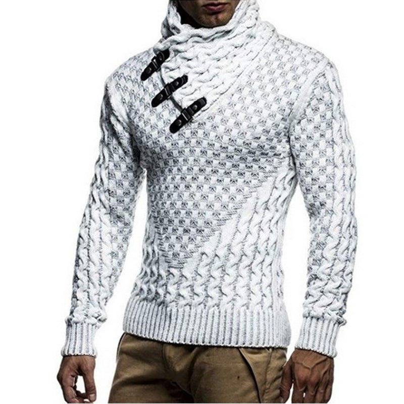 Herren Strickpullover mit hohem Kragen und strukturiertem Zopfmuster Aliams