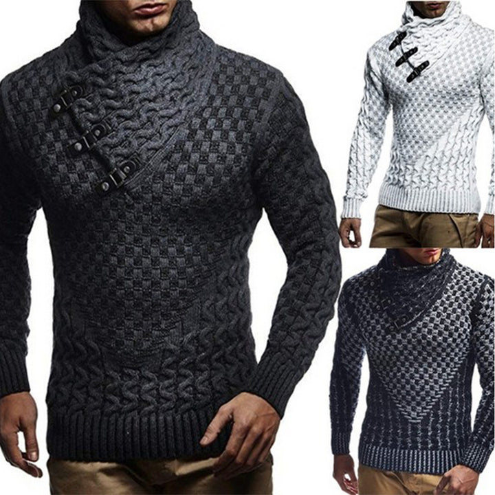 Herren Strickpullover mit hohem Kragen und strukturiertem Zopfmuster Aliams