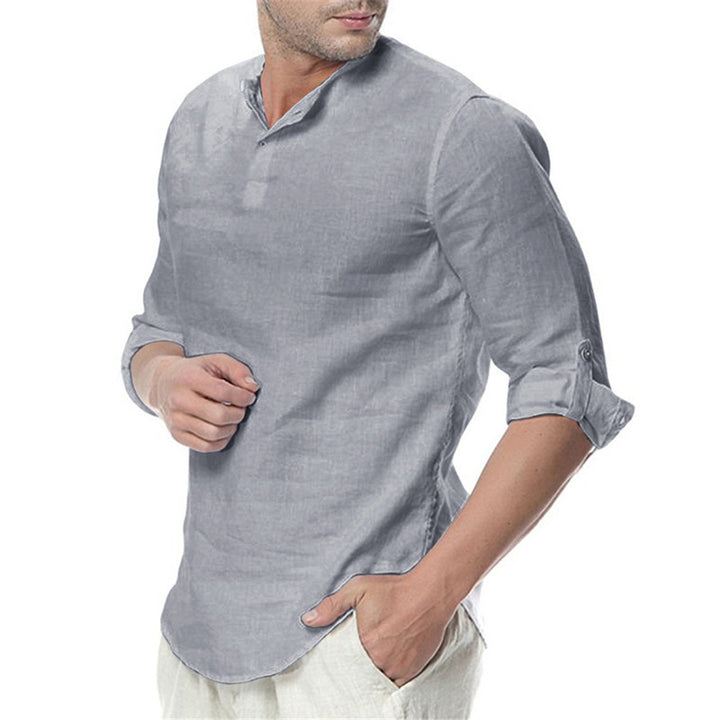 Herren Elegante Leinenbluse mit umschlagbaren Ärmeln und schlichten Knopfdetails Aliams