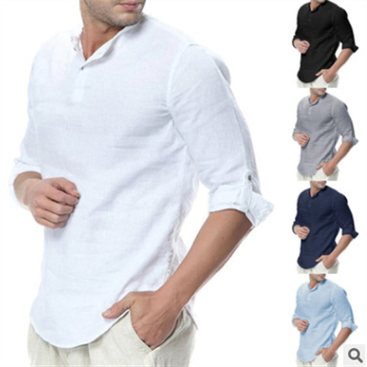 Herren Elegante Leinenbluse mit umschlagbaren Ärmeln und schlichten Knopfdetails Aliams