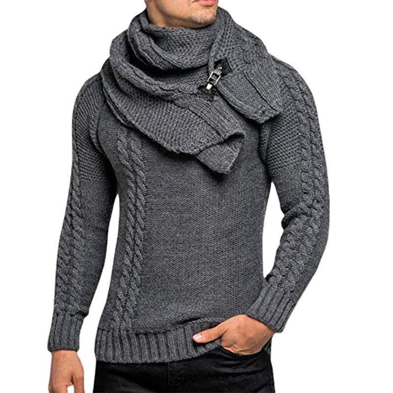 Herren Grobstrickpullover mit praktischem Schal Aliams