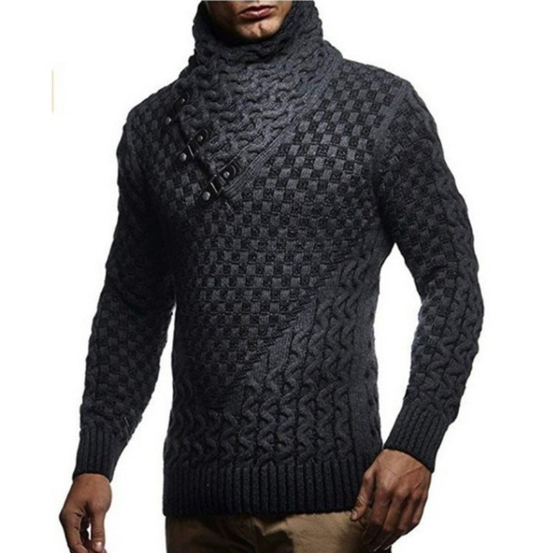 Herren Strickpullover mit hohem Kragen und strukturiertem Zopfmuster Aliams