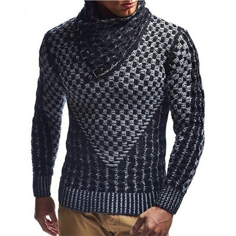 Herren Strickpullover mit hohem Kragen und strukturiertem Zopfmuster Aliams