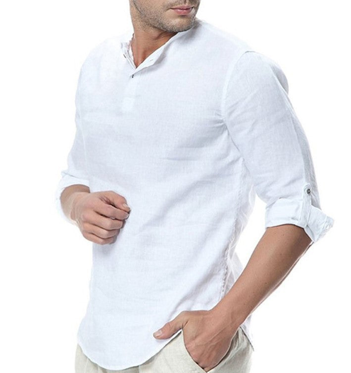 Herren Elegante Leinenbluse mit umschlagbaren Ärmeln und schlichten Knopfdetails Aliams