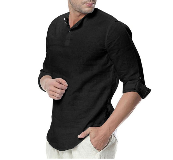 Herren Elegante Leinenbluse mit umschlagbaren Ärmeln und schlichten Knopfdetails Aliams
