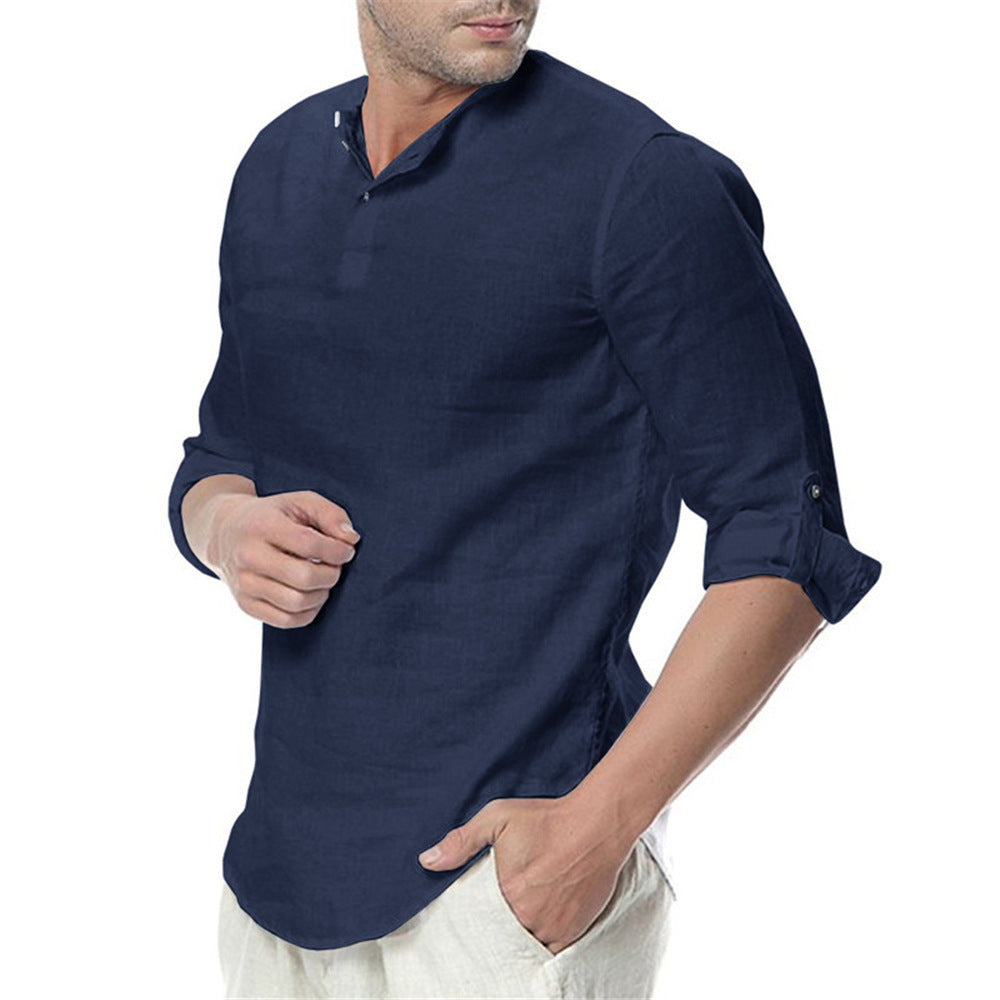 Herren Elegante Leinenbluse mit umschlagbaren Ärmeln und schlichten Knopfdetails Aliams