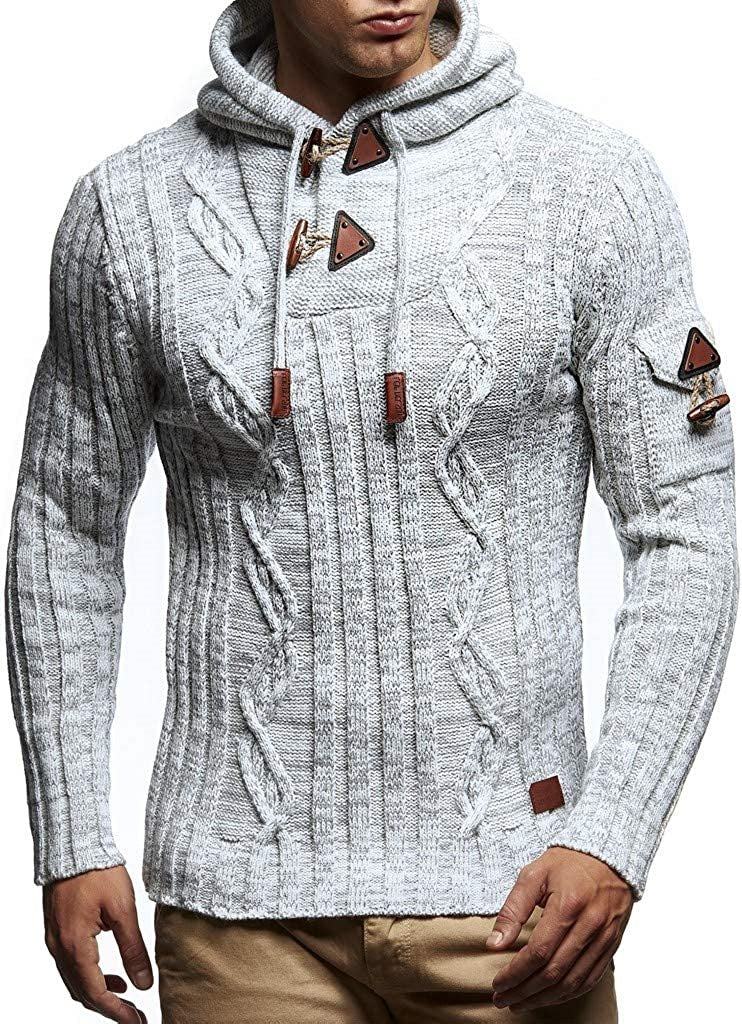 Herren Grobstrick Pullover mit Kapuze und dekorativen Schnürdetails Aliams