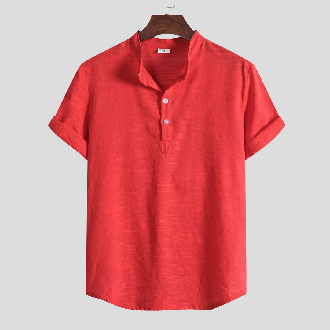 Herren Kurzarm Hemd mit Stehkragen und Knopfdetails Aliams