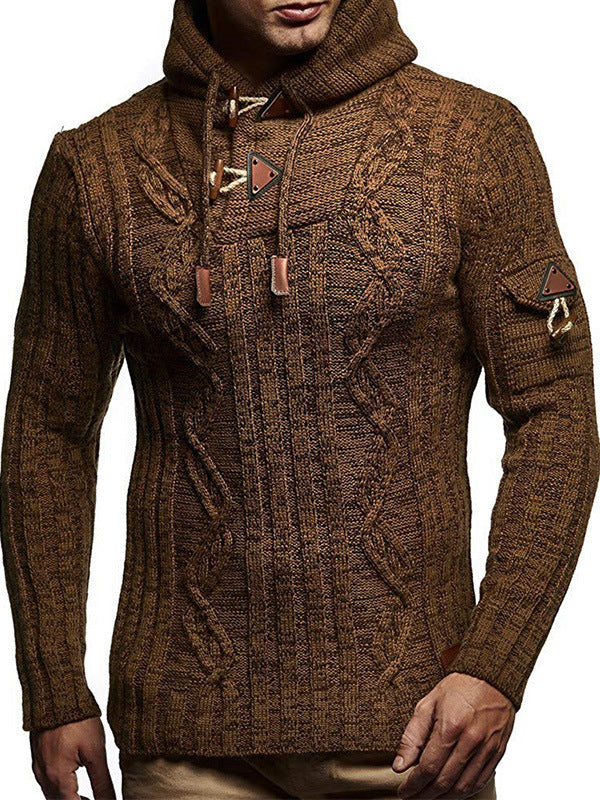 Herren Grobstrick Pullover mit Kapuze und dekorativen Schnürdetails Aliams