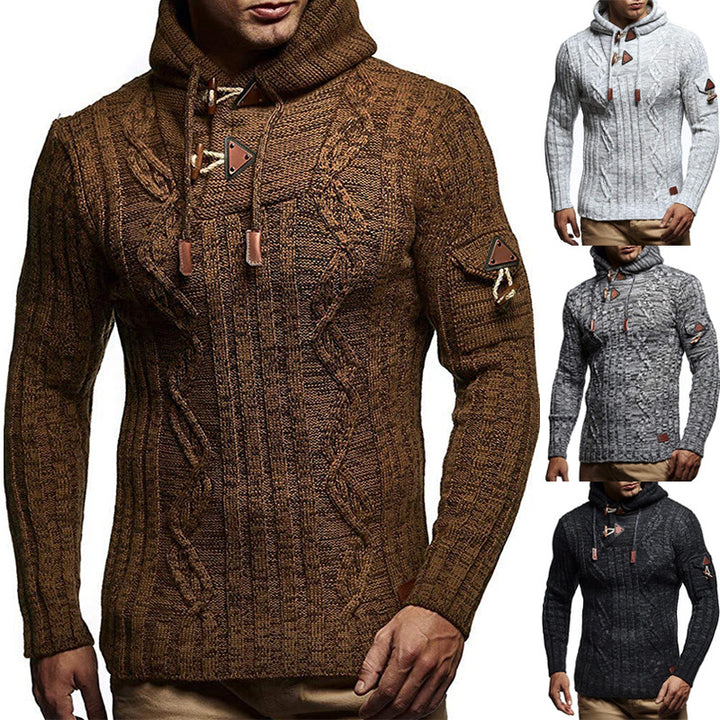 Herren Grobstrick Pullover mit Kapuze und dekorativen Schnürdetails Aliams