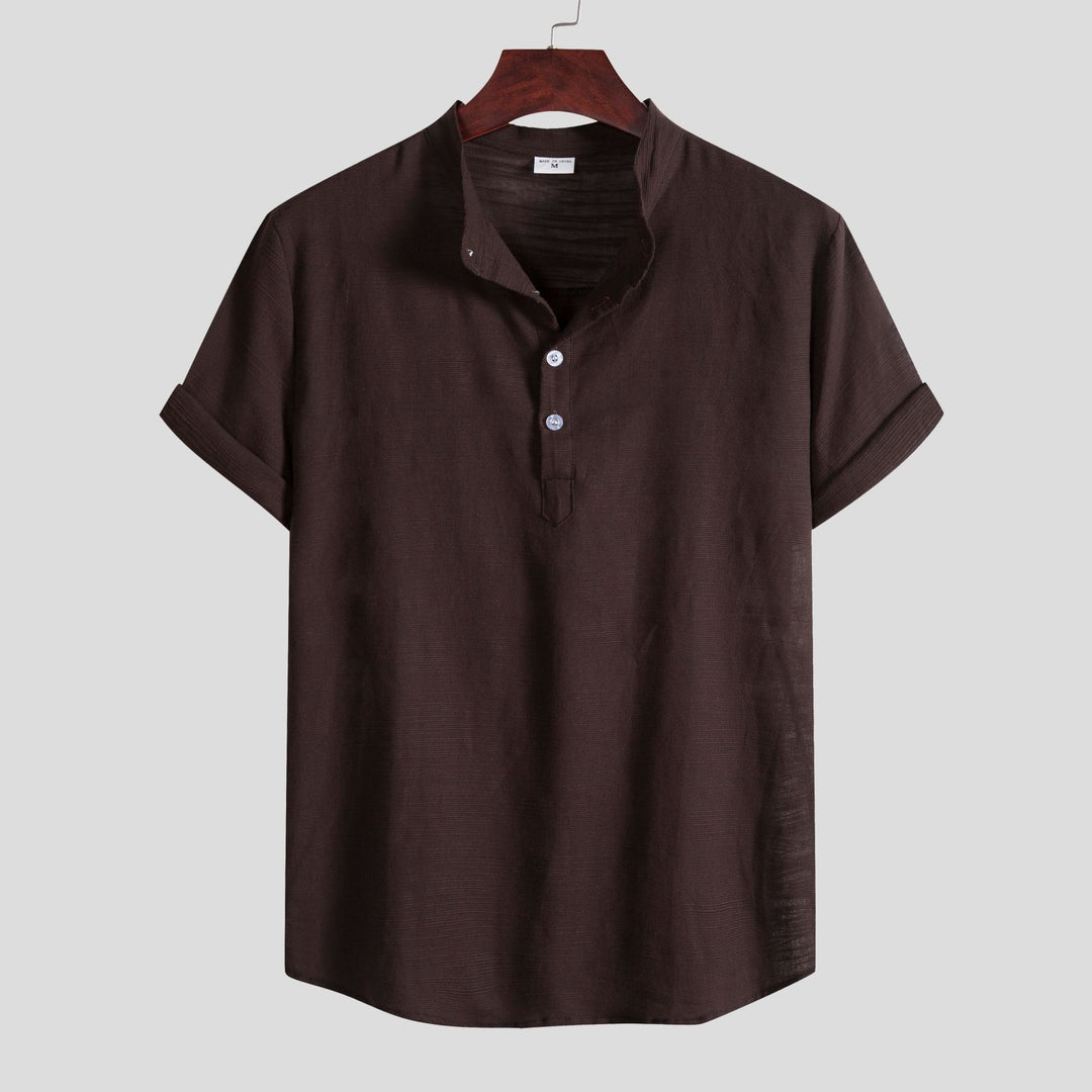 Herren Kurzarm Hemd mit Stehkragen und Knopfdetails Aliams