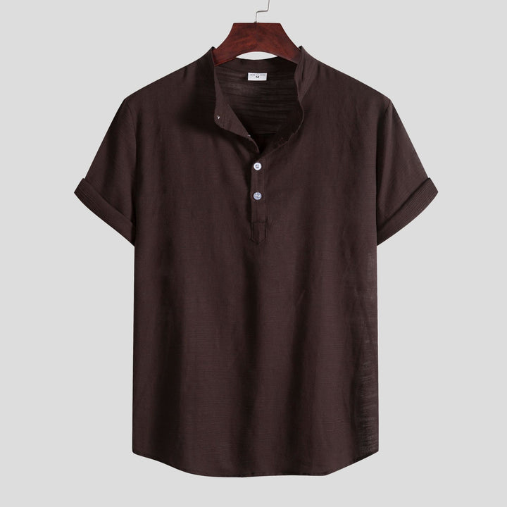 Herren Kurzarm Hemd mit Stehkragen und Knopfdetails Aliams