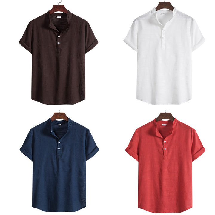 Herren Kurzarm Hemd mit Stehkragen und Knopfdetails Aliams