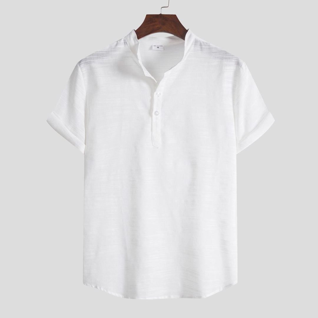 Herren Kurzarm Hemd mit Stehkragen und Knopfdetails Aliams