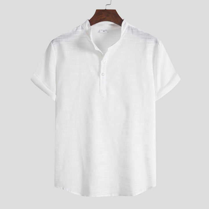 Herren Kurzarm Hemd mit Stehkragen und Knopfdetails Aliams