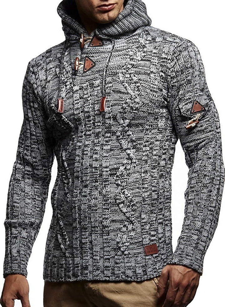 Herren Grobstrick Pullover mit Kapuze und dekorativen Schnürdetails Aliams