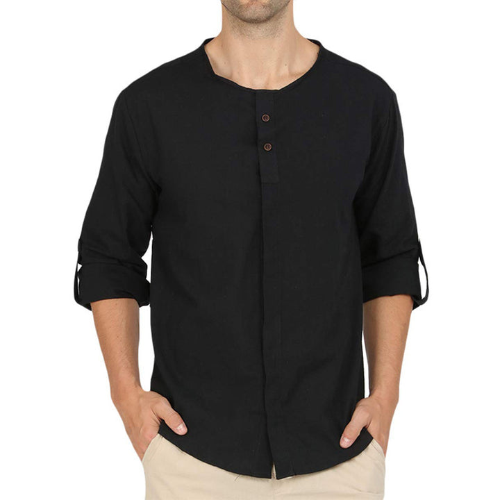 Herren Henley-Hemd mit modernem Stehkragen und Knopfleiste Aliams