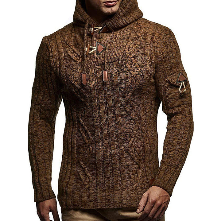 Herren Grobstrick Pullover mit Kapuze und dekorativen Schnürdetails Aliams