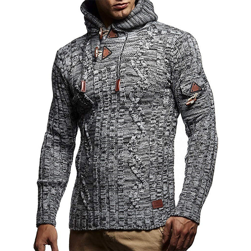 Herren Grobstrick Pullover mit Kapuze und dekorativen Schnürdetails Aliams