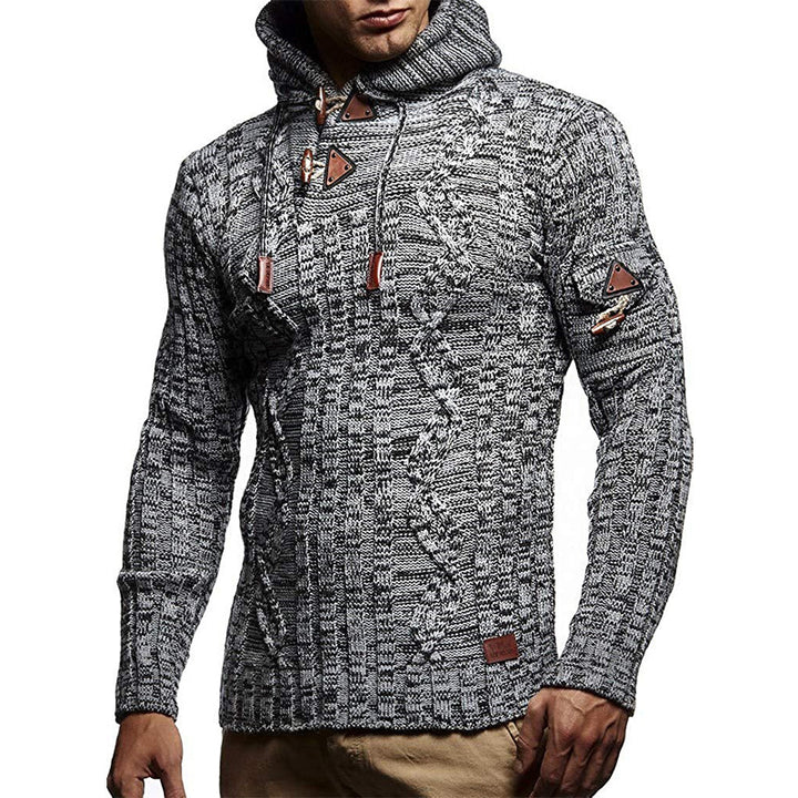 Herren Grobstrick Pullover mit Kapuze und dekorativen Schnürdetails Aliams