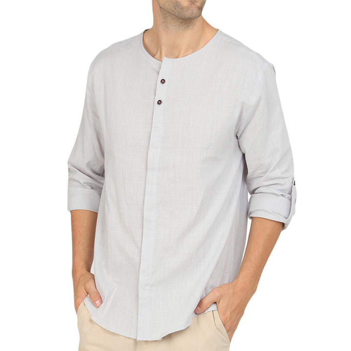 Herren Henley-Hemd mit modernem Stehkragen und Knopfleiste Aliams