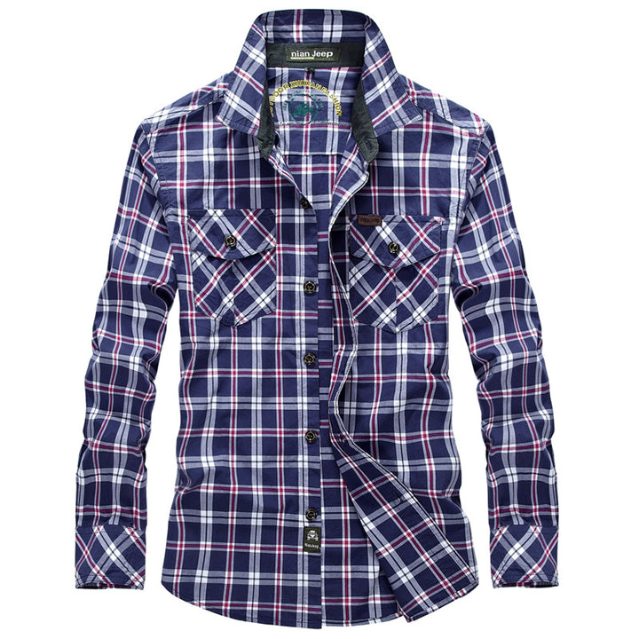 Herren karierte Hemd mit zwei Brusttaschen Aliams