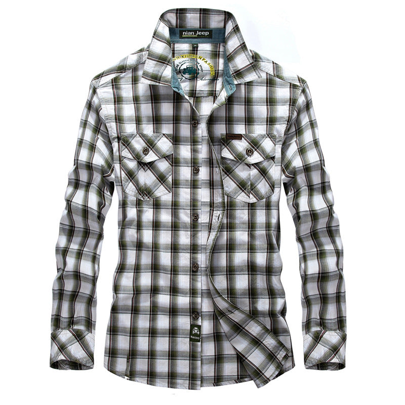 Herren karierte Hemd mit zwei Brusttaschen Aliams