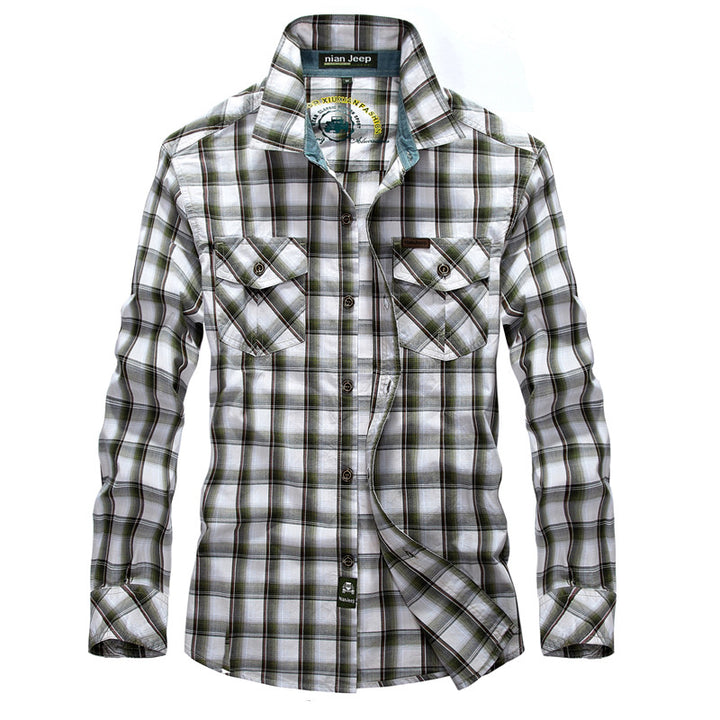 Herren karierte Hemd mit zwei Brusttaschen Aliams