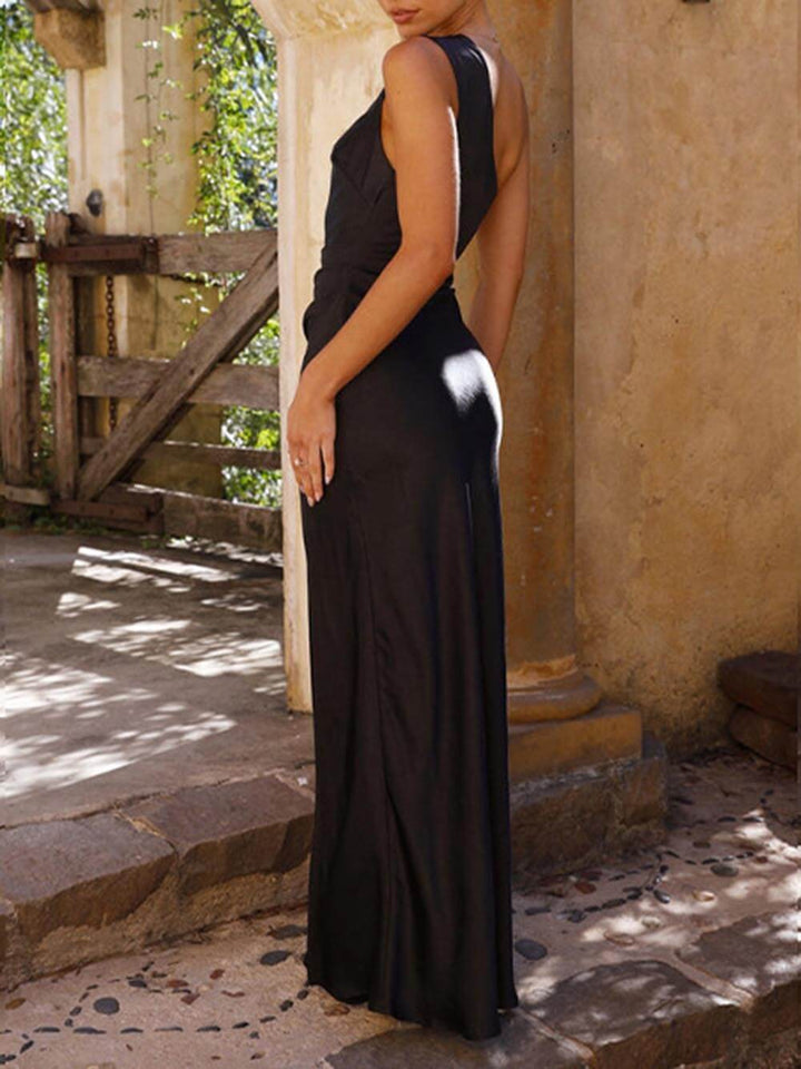 Aliams | Ein Schulter Satin Maxikleid mit Schlitz für Damen