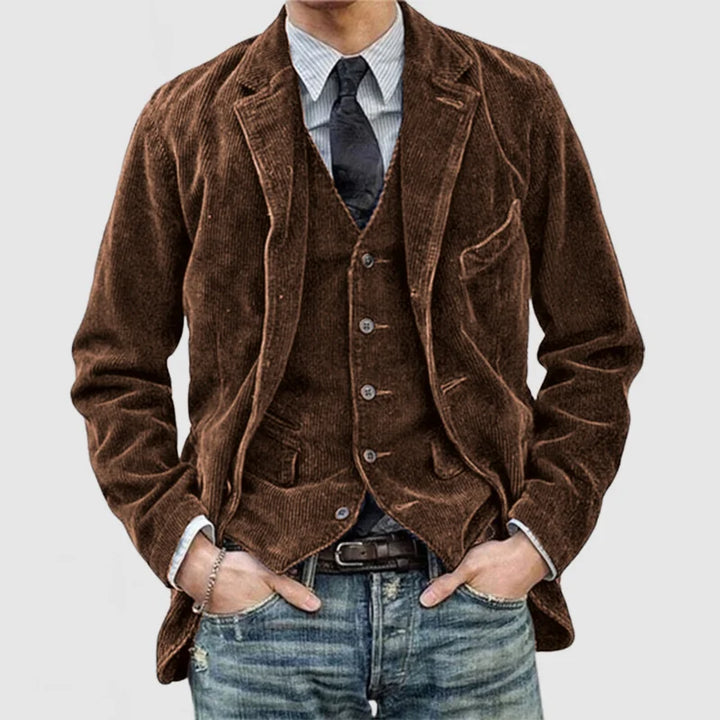 Vintage Herren Set Aus Blazer und Weste aus Geripptem Veloursleder