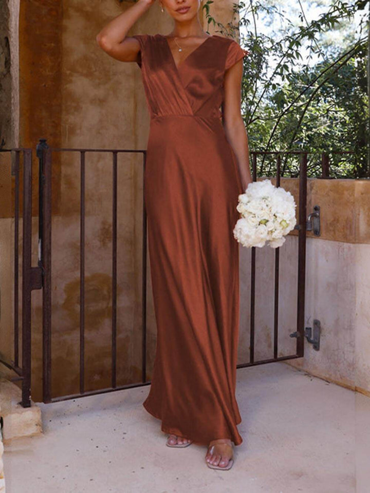 Aliams | Satiniertes Fishtail Maxikleid mit V-Ausschnitt für Damen