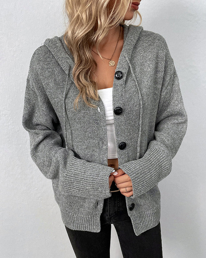 Aliams | Corina Einfarbige Strickjacke mit Kapuze und Schnürsenkeln