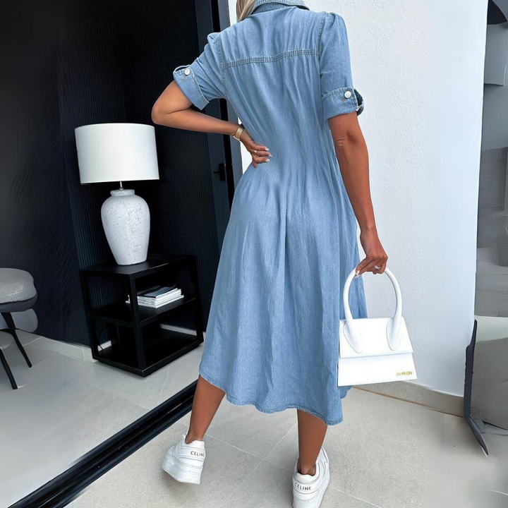 Rabeca Denim-Kleid - Kurze Ärmel
