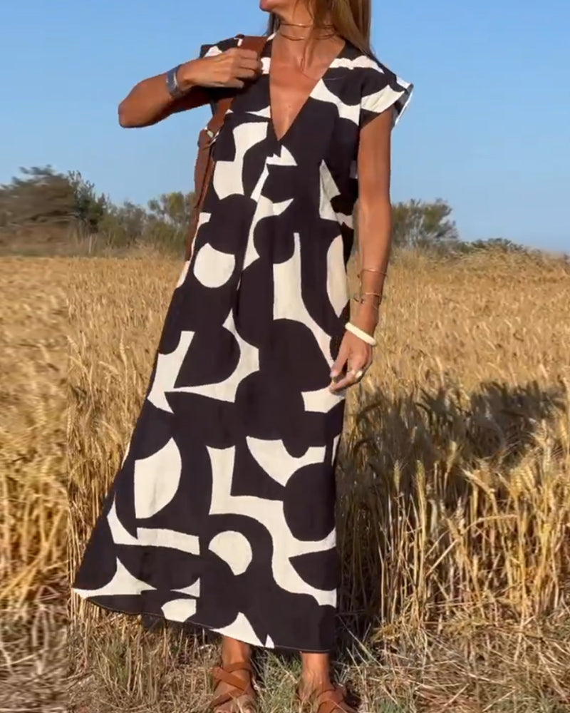 Aliams | Amara Maxikleid mit Print und V-Ausschnitt