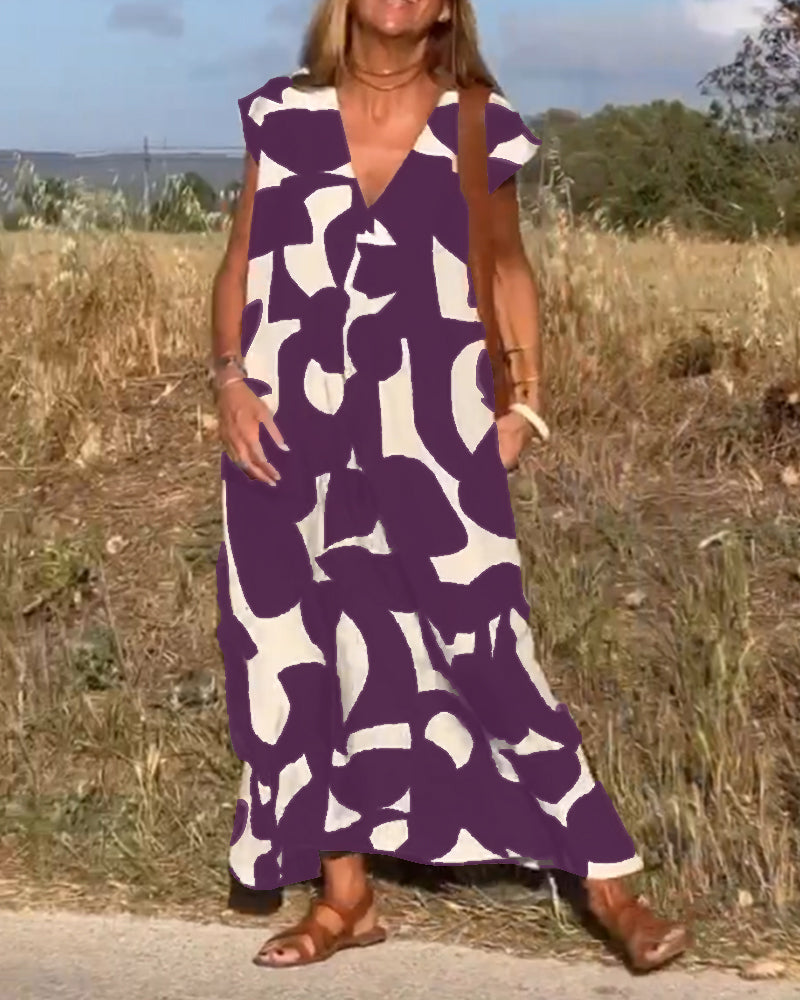 Aliams | Amara Maxikleid mit Print und V-Ausschnitt